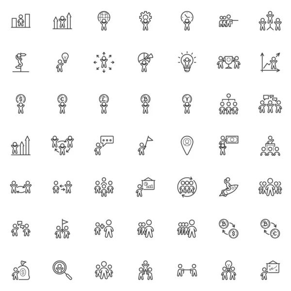Ensemble Icônes Ligne Affaires Financement Penser Créatif Collection Symboles Style — Image vectorielle