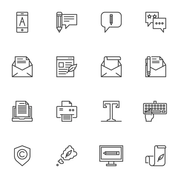 Document Edit Line Icons Set Copywriting Linear Style Symbols Collection — Stock Vector