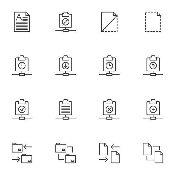 Fichiers Document Ligne Icônes Définies Collection Symboles Style Linéaire Dossiers — Image vectorielle