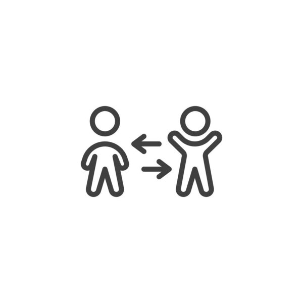 Люди обмениваются иконками. Знак стиля для мобильной концепции и веб-дизайна. Два человека и стрелки очерчивают векторную иконку. Символ, иллюстрация логотипа. Векторная графика
