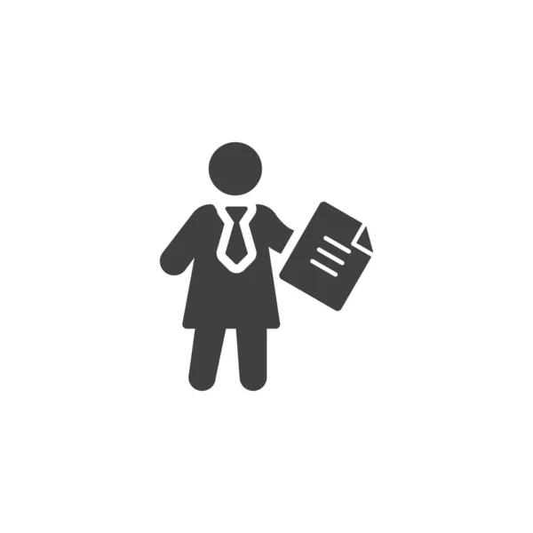 Obchodní Žena Ikonou Dokumentu Vyplněný Plochý Znak Pro Mobilní Koncept — Stockový vektor