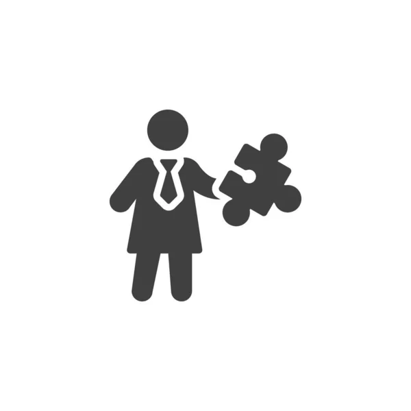 Geschäftsfrau Mit Puzzle Vektor Symbol Gefüllte Flache Schilder Für Mobiles — Stockvektor