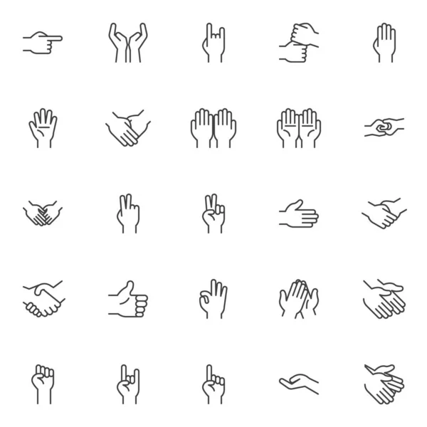 Gestenlinien Symbole Mit Den Händen Gesetzt Linearen Stil Symbole Sammlung — Stockvektor