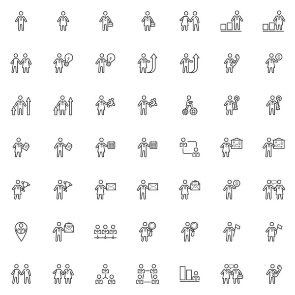 Les Gens Affaires Ligne Icônes Ensemble Collecte Réussie Symboles Style — Image vectorielle