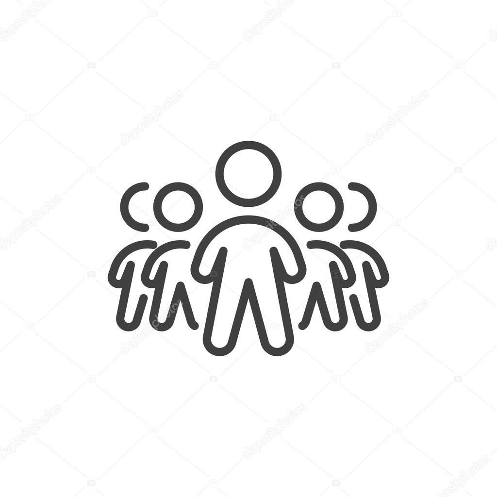 Teamwork group leader line icon. Staff group linear style sign for mobile concept and web design. Crowd of people outline vector icon. Symbol, logo illustration. Vector graphics