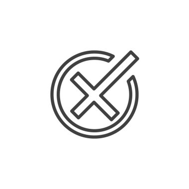 Olumsuz geribesleme çizgisi simgesi. Mobil konsept ve web tasarımı için daire biçiminde çapraz işaret. Taslak vektör simgesini reddet, iptal et, sil. Sembol, logo çizimi. Vektör grafikleri
