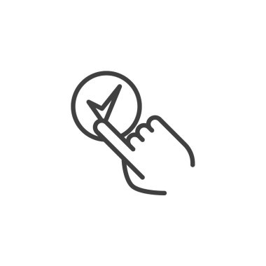 El tıklama işareti simgesini kontrol et. Mobil konsept ve web tasarımı için doğrusal biçim işareti. Pozitif geribildirim derecelendirme ana vektör simgesi. Sembol, logo çizimi. Vektör grafikleri