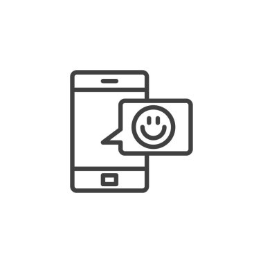 Mobil sohbet geri besleme satırı simgesi. Mobil konsept ve web tasarımı için doğrusal biçim işareti. Akıllı telefon pozitif geri besleme ana hatlı vektör simgesi. Sembol, logo çizimi. Vektör grafikleri