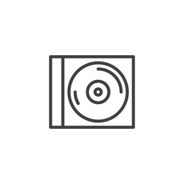 CD dosya satırı simgesi. Mobil konsept ve web tasarımı için disk doğrusal işareti. Disk kutusu ana hatlı vektör simgesini sıkıştırın. Müzik, ses sembolü, logo illüstrasyonu. Vektör grafikleri