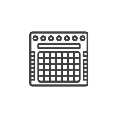 Gitar yükseltici çizgi simgesi. Mobil konsept ve web tasarımı için doğrusal biçim işareti. Elektro gitar yükseltici ana hatlı vektör simgesi. Sembol, logo çizimi. Vektör grafikleri