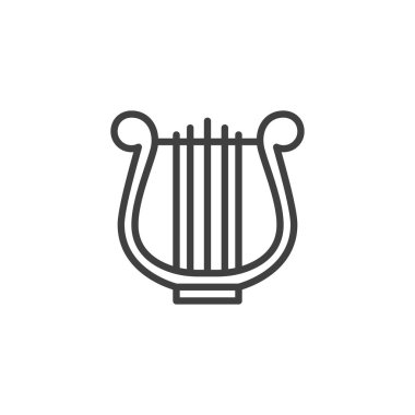 Arp enstrüman çizgisi simgesi. Mobil konsept ve web tasarımı için doğrusal biçim işareti. Lyre müzik taslak vektör simgesi. Sembol, logo çizimi. Vektör grafikleri