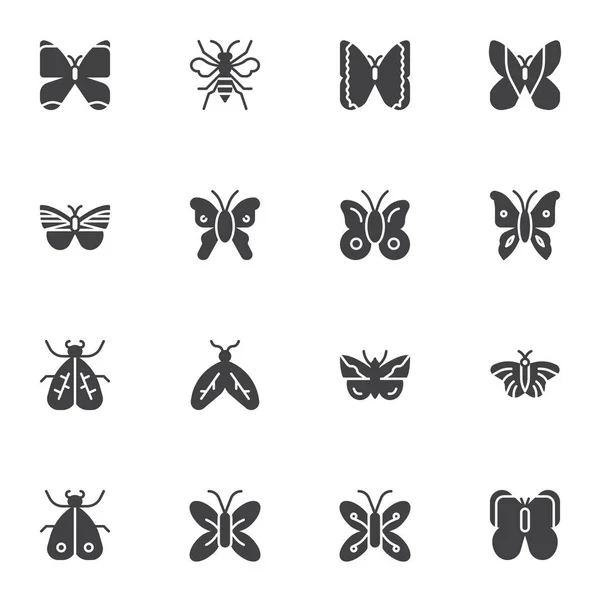 Butterfly Vector Icons Set Modern Solid Symbol Collection Filled Style — Stock Vector