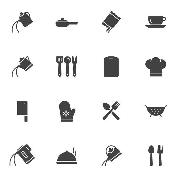 Ensemble Icônes Vectorielles Ustensiles Cuisine Collection Symboles Solides Modernes Paquet — Image vectorielle