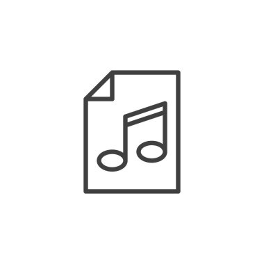 Müzik dosyası simgesi. Mobil konsept ve web tasarımı için müzik notası tarzı işaretli belge. Ses dizini dosya ana hatları vektör simgesi. Sembol, logo çizimi. Vektör grafikleri