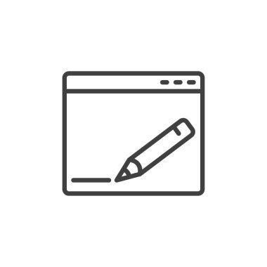 Web sayfası satır simgesini düzenle. Mobil konsept ve web tasarımı için web tasarımı doğrusal işareti. Web sitesi sayfası ve kalem aracı ana hatlı vektör simgesi. Sembol, logo çizimi. Vektör grafikleri