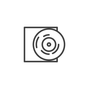 Disk satırı simgesini küçült. Mobil konsept ve web tasarımı için disk doğrusal işareti. Cd Case ana hatlı vektör simgesi. Müzik kaydı sembolü, logo illüstrasyonu. Vektör grafikleri