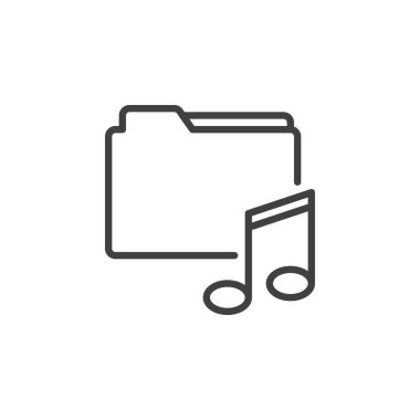 Müzik notası simgesi olan ortam dizin deposu. Mobil konsept ve web tasarımı için doğrusal biçim işareti. Müzik galerisi dizini ana hatlı vektör simgesi. Sembol, logo çizimi. Vektör grafikleri