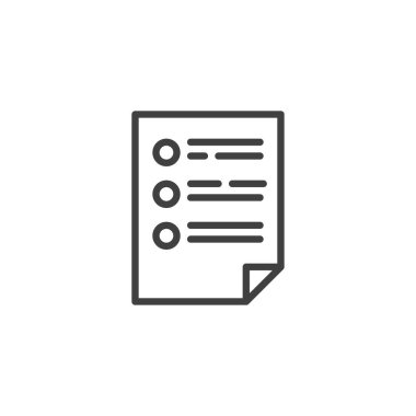 Kontrol listesi belge satırı simgesi. Mobil konsept ve web tasarımı için doğrusal biçim işareti. Dosya özet vektör simgesini kontrol et. Sembol, logo çizimi. Vektör grafikleri