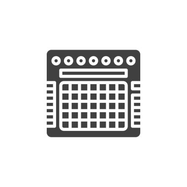 Gitar yükseltici vektör simgesi. Mobil konsept ve web tasarımı için düz tabela. Elektro gitar amplifikatörü simgesi. Sembol, logo çizimi. Vektör grafikleri