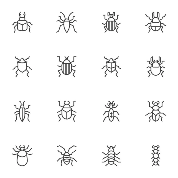 Bugs Insetos Linha Ícones Definido Coleção Símbolos Estilo Linear Pacote — Vetor de Stock