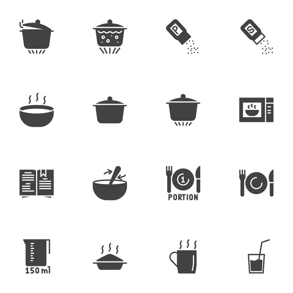 Conjunto Iconos Vectoriales Cocina Preparación Colección Símbolos Sólidos Modernos Paquete — Archivo Imágenes Vectoriales