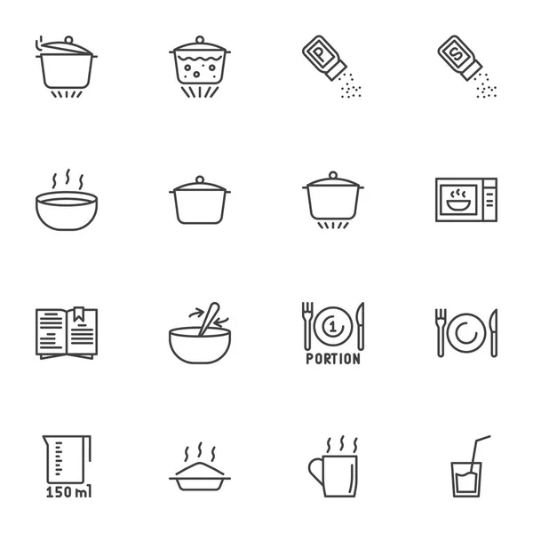 Juego Iconos Línea Cocción Preparación Colección Símbolos Estilo Lineal Instrucciones — Archivo Imágenes Vectoriales