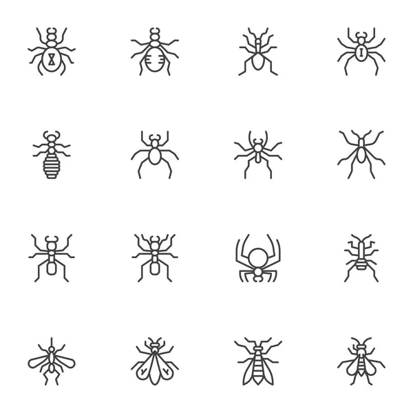 Insecten Lijn Pictogrammen Ingesteld Lineaire Stijl Symbolen Collectie Omtrek Tekens — Stockvector