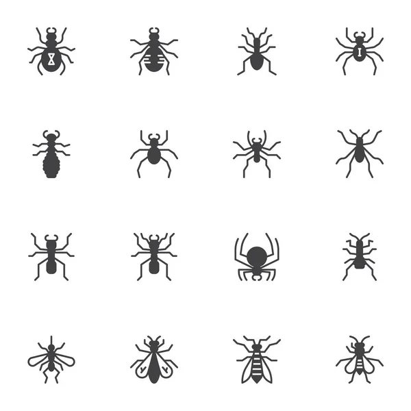 Conjunto Iconos Vectoriales Insectos Colección Símbolos Sólidos Modernos Paquete Pictogramas — Archivo Imágenes Vectoriales