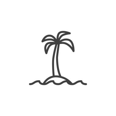 Palm Beach çizgi ikonu. Mobil konsept ve web tasarımı için doğrusal biçim işareti. Palmiye ağacı ve deniz çizgisi vektör simgesi. Sembol, logo çizimi. Vektör grafikleri