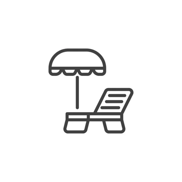 日光浴线图标 移动概念和网页设计的线性风格标志 海滩伞和太阳游憩器轮廓矢量图标 标识插图 矢量图形 — 图库矢量图片