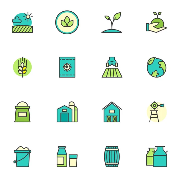 Farming Industry Filled Outline Icons Set Line Vector Symbol Collection — Stock Vector