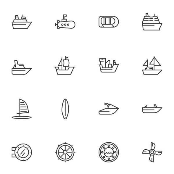Набір Піктограм Лінії Морського Транспорту Колекція Символів Лінійного Стилю Контурний — стоковий вектор