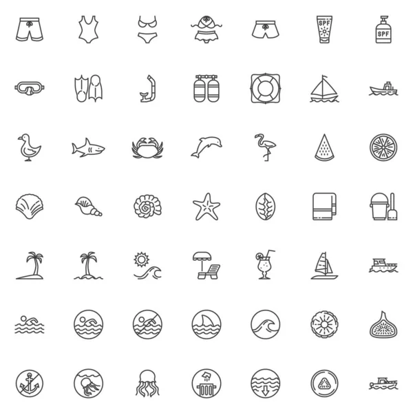 Summer Beach Line Icons Set Linear Style Symbols Collection Outline — Stock Vector