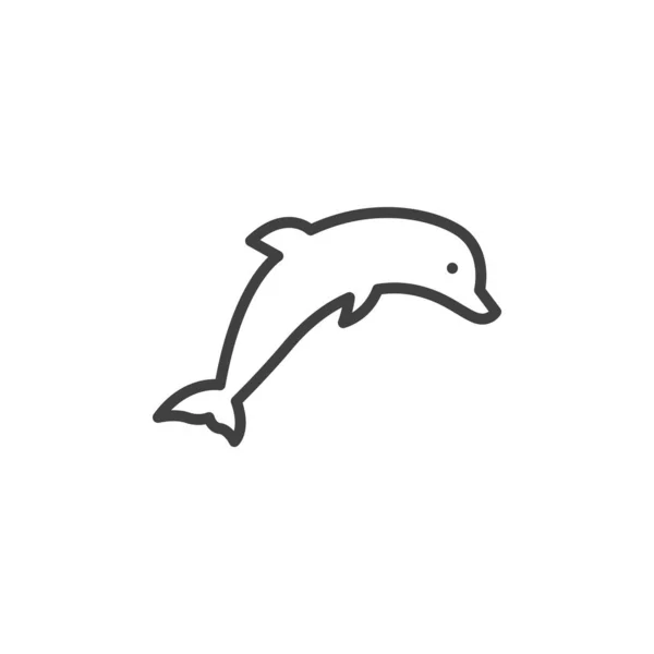 イルカのラインアイコン モバイルコンセプトとウェブデザインのためのリニアスタイルのサイン イルカの跳躍アウトラインベクトルアイコン シンボル ロゴイラスト ベクトルグラフィックス — ストックベクタ