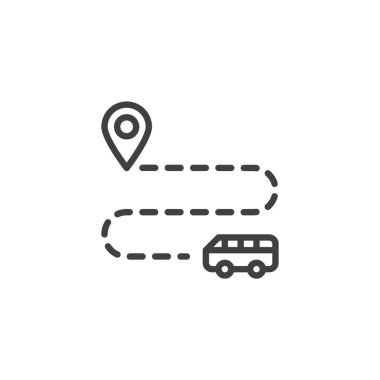 Otobüs yolculuğu rotası simgesi. Mobil konsept ve web tasarımı için doğrusal biçim işareti. Otobüs Yolculuğu ana hat vektör simgesi. Sembol, logo çizimi. Vektör grafikleri