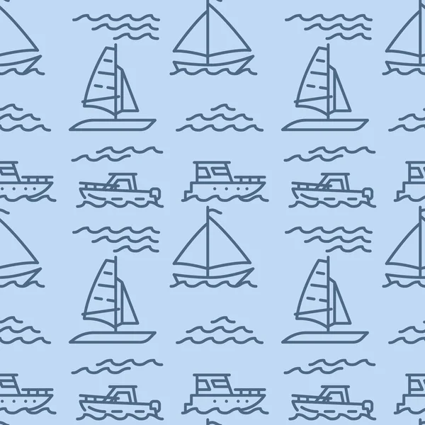 Парусники Иконки Яхт Морской Безморский Фон Бесшовная Векторная Иллюстрация — стоковый вектор