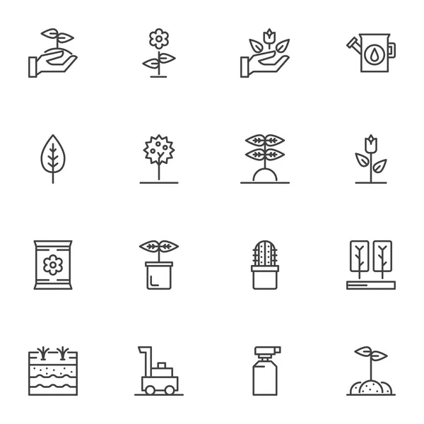 Conjunto Iconos Línea Jardinería Colección Símbolos Estilo Lineal Paquete Signos — Archivo Imágenes Vectoriales