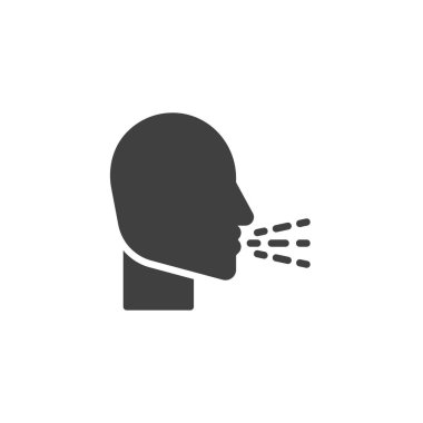 İnsan öksürük vektörü ikonu. Mobil konsept ve web tasarımı için düz tabela. Coronavirus öksürük sembolü. Sembol, logo çizimi. Vektör grafikleri