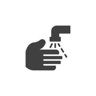 El yıkama vektör simgesi. Mobil konsept ve web tasarımı için düz tabela. Elleri su kabartma ikonu ile yıkıyor. Sembol, logo çizimi. Vektör grafikleri