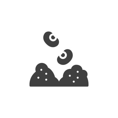 Tohum ve toprak vektör ikonu. Mobil konsept ve web tasarımı için düz tabela. Tohum kabartma simgesi ekiyorum. Tarım sembolü, logo çizimi. Vektör grafikleri