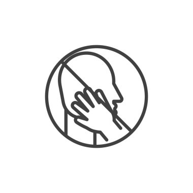 Yüz çizgisi simgesine dokunma. Mobil konsept ve web tasarımı için doğrusal biçim işareti. Coronavirus yasaklama işareti vektör simgesi. Sembol, logo çizimi. Vektör grafikleri