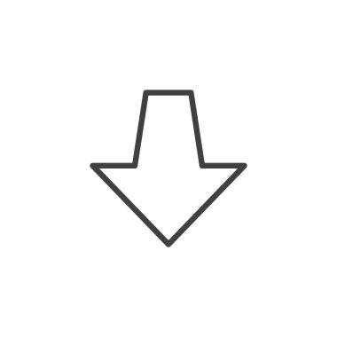 Satır simgesi aşağı ok. Mobil konsept ve web tasarımı için doğrusal biçim işareti indir. Aşağı ok ana hatlı vektör simgesi. Sembol, logo çizimi. Vektör grafikleri