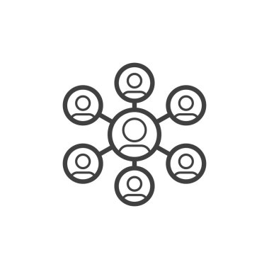 Sosyal ağ bağlantı hattı simgesi. Mobil konsept ve web tasarımı için organizasyon grubu doğrusal işareti. Millet, iletişim ana hatları vektör simgesi. Sembol, logo çizimi. Vektör grafikleri