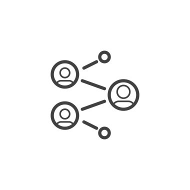 Çizgi simgesini birbirine bağlayan insanlar. Mobil konsept ve web tasarımı için doğrusal biçim işareti. Sosyal ağ bağlantısı ana hatları vektör simgesi. Sembol, logo çizimi. Vektör grafikleri