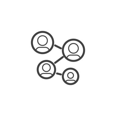 Hat simgesini bağlayan dört kişi. Mobil konsept ve web tasarımı için topluluk doğrusal stil işareti. Sosyal ağ ana hatları vektör simgesi. Sembol, logo çizimi. Vektör grafikleri