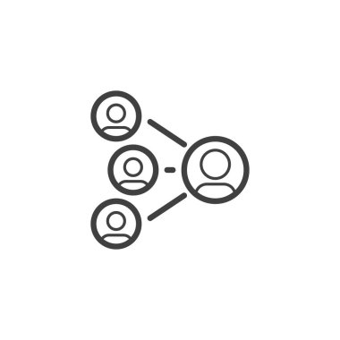 İnsanların iletişim hattı simgesi. Mobil konsept ve web tasarımı için doğrusal biçim işareti. Ağ sörfü ana hatları vektör simgesi. Toplum sembolü, logo illüstrasyonu. Vektör grafikleri