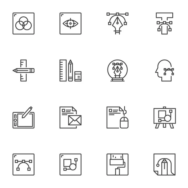 Juego Iconos Línea Herramientas Diseño Gráfico Colección Símbolos Estilo Lineal — Vector de stock