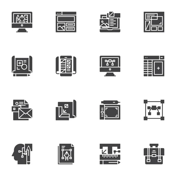 Conjunto Iconos Vectoriales Diseño Gráfico Colección Símbolos Sólidos Modernos Paquete — Archivo Imágenes Vectoriales