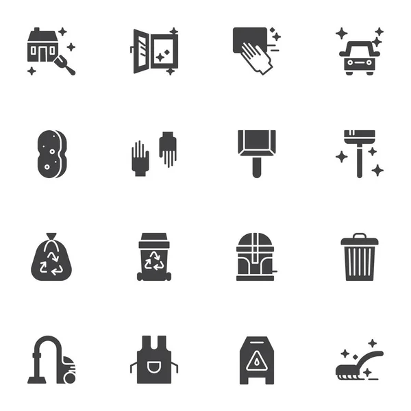 Servicio Limpieza Conjunto Iconos Vectoriales Colección Símbolos Sólidos Modernos Relleno — Archivo Imágenes Vectoriales