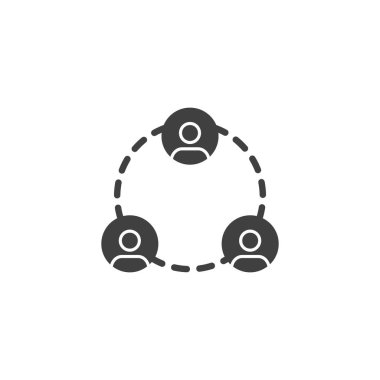 Üç kişi vektör simgesine bağlandı. Ağ bağlantısı mobil konsept ve web tasarımı için düz tabela doldurdu. Sosyal ağ sembol simgesi. Sembol, logo çizimi. Vektör grafikleri